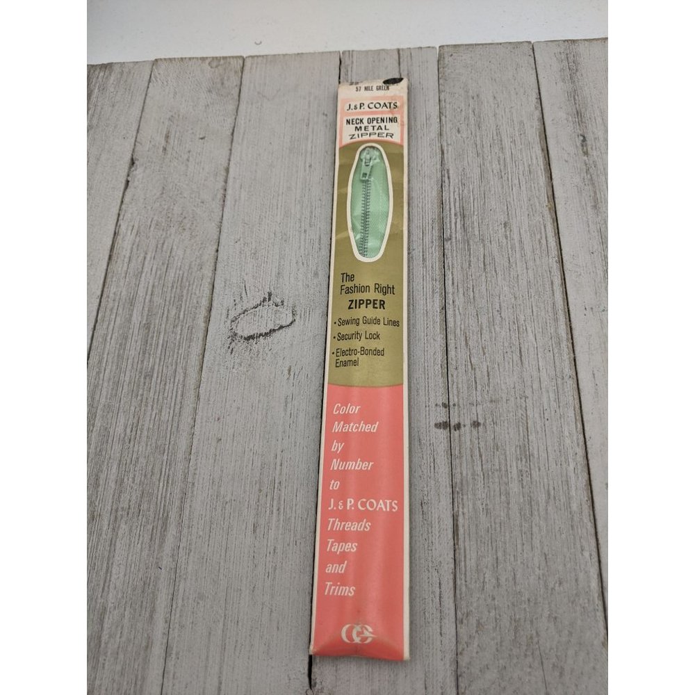 Vintage J&P Coats Neck Opening Metal Zipper 22" Nile Green 57